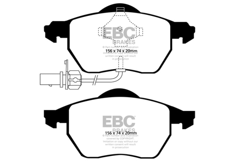 EBC 03-04 Audi A4 1.8 Turbo Ultimax2 Front Brake Pads - UD840 for 1999-2008 Volkswagen Passat - front view