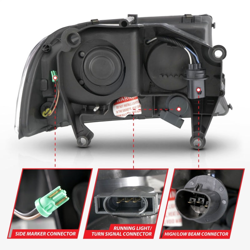 ANZO 97-04 Dodge Dakota/Durango Crystal headlight Set w/ Light Bar Chrome Housing - 111592