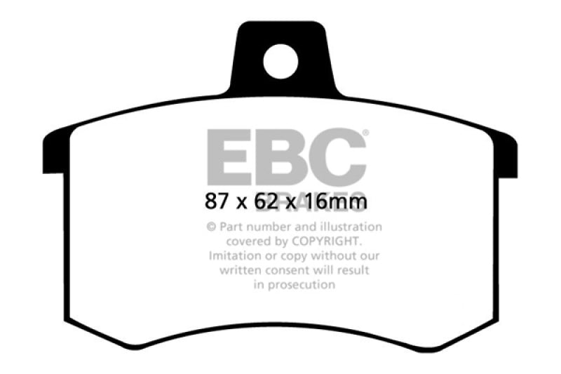 EBC 91-95 Alfa Romeo 164 2.0 Turbo Greenstuff Rear Brake Pads - DP2370 for 1991-1995 Alfa Romeo 164 - front view