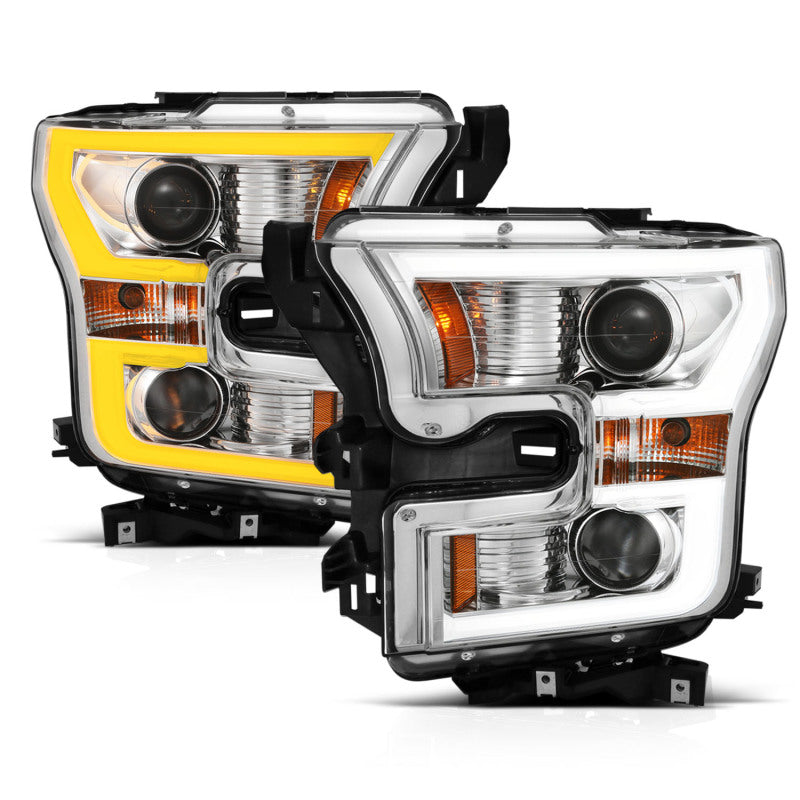 ANZO 2015-2017 Ford F-150 Projector Headlights w/ Plank Style Switchback Chrome w/ Amber - 111358