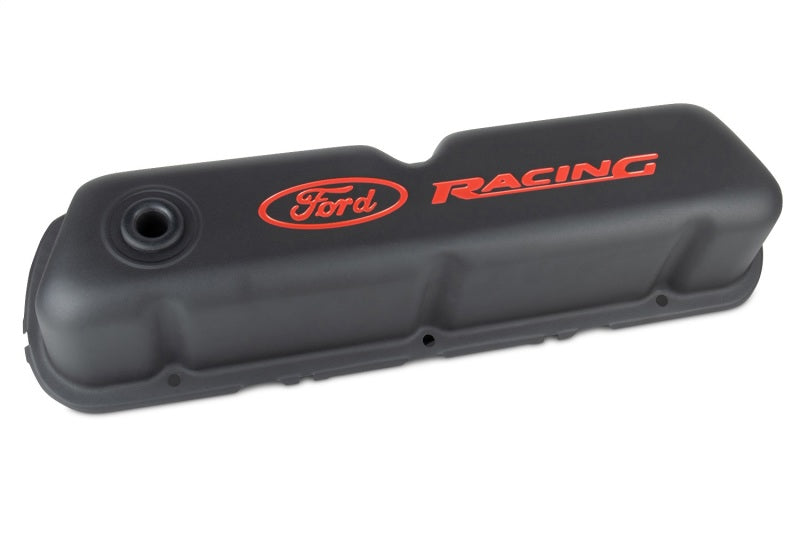 Ford Racing  Logo Stamped Steel Black Satin Valve Covers Black Crinkle