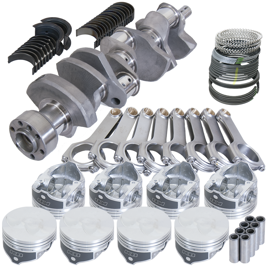 Eagle Chevy 350 1Pc 3.480in Crank 6.000in H-Beam -3.7cc Flat Top 4.060in Pistons Balanced Assembly - B12311L060 - front view
