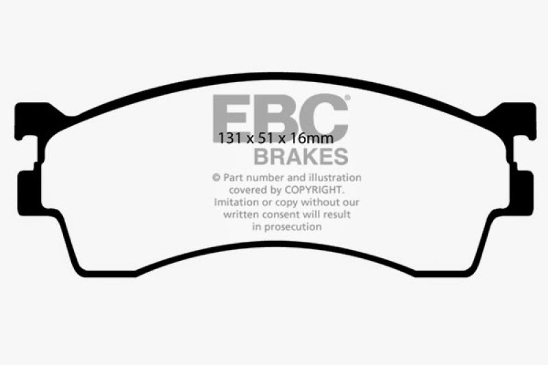 EBC 01-04 Mazda Protege 2.0 (Rear Drums) Ultimax2 Front Brake Pads - UD893 for 2001-2003 Mazda Protege - front view