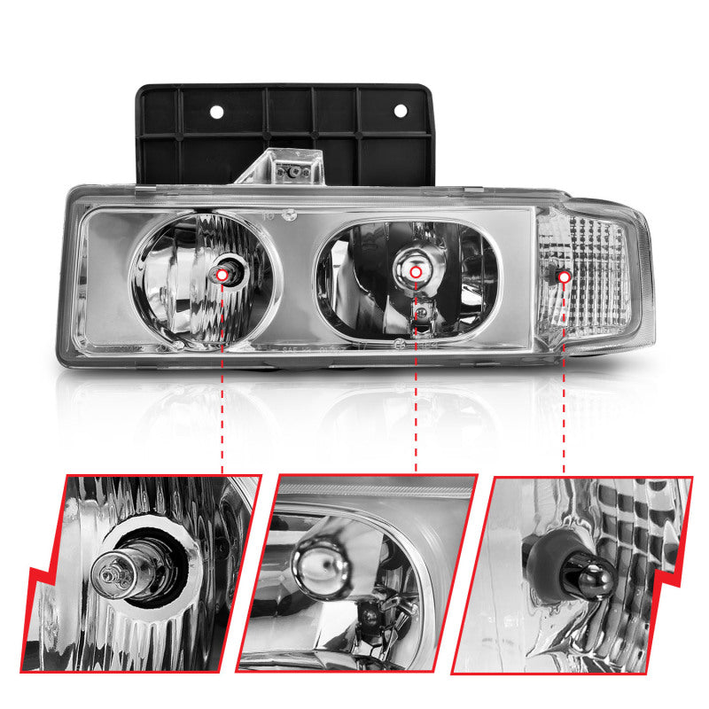 ANZO 1995-2005 Chevrolet Astro Van Crystal Headlights Chrome 1pc - 111001