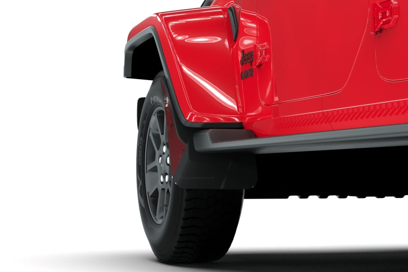 Rally Armor 19-24 Jeep Gladiator JT (Incl. Overland/Sport/Sport S) Black Mud Flap w/Grey Logo - MF84-BLK-GRY