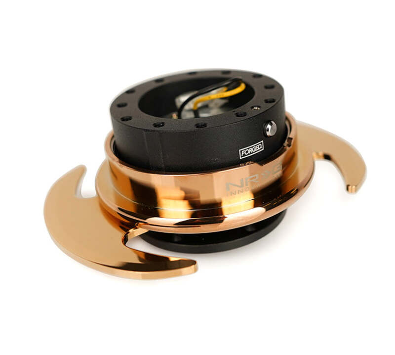 NRG Quick Release Kit Gen 3.0 - Black Body / Rose Gold Ring w/Handles - SRK-650BK-CRG - front view