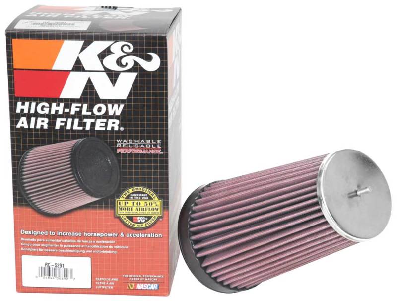 K&amp;N Universal Clamp-On Air Filter 2-3/4in Flange 3-1/2in T 8-1/4in Height - RC-5291