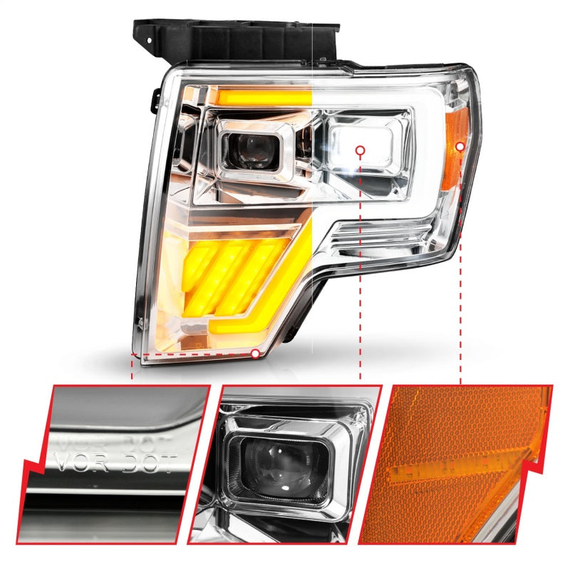 ANZO 09-14 Ford F-150 Full LED Proj Headlights w/Initiation Feature - Chrome - 111607