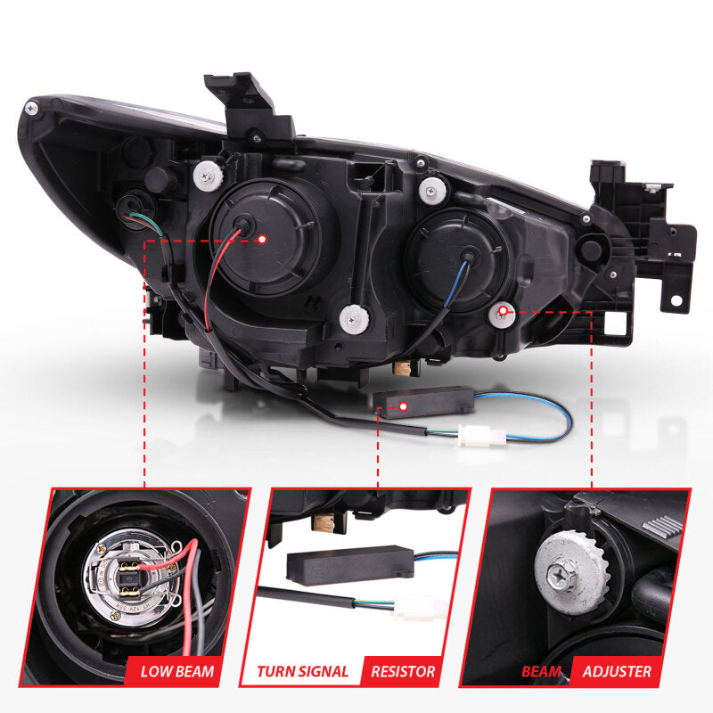 ANZO 2014-2015 Mazda 6 Projector Headlights w/ Plank Style Design Black - 121516