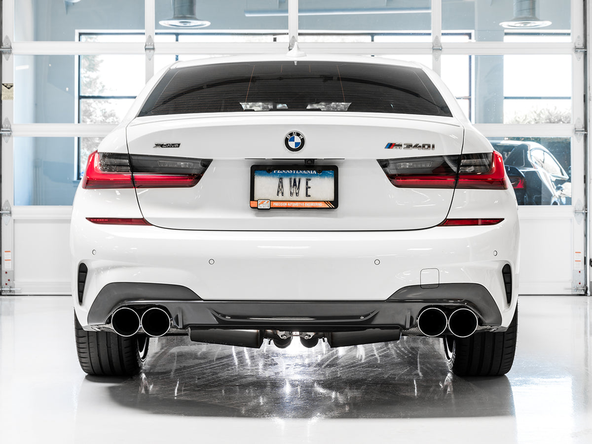 AWE Tuning 2019+ BMW M340i (G20) Non-Resonated Touring Edition Exhaust - Quad Chrome Silver Tips - 3015-42148