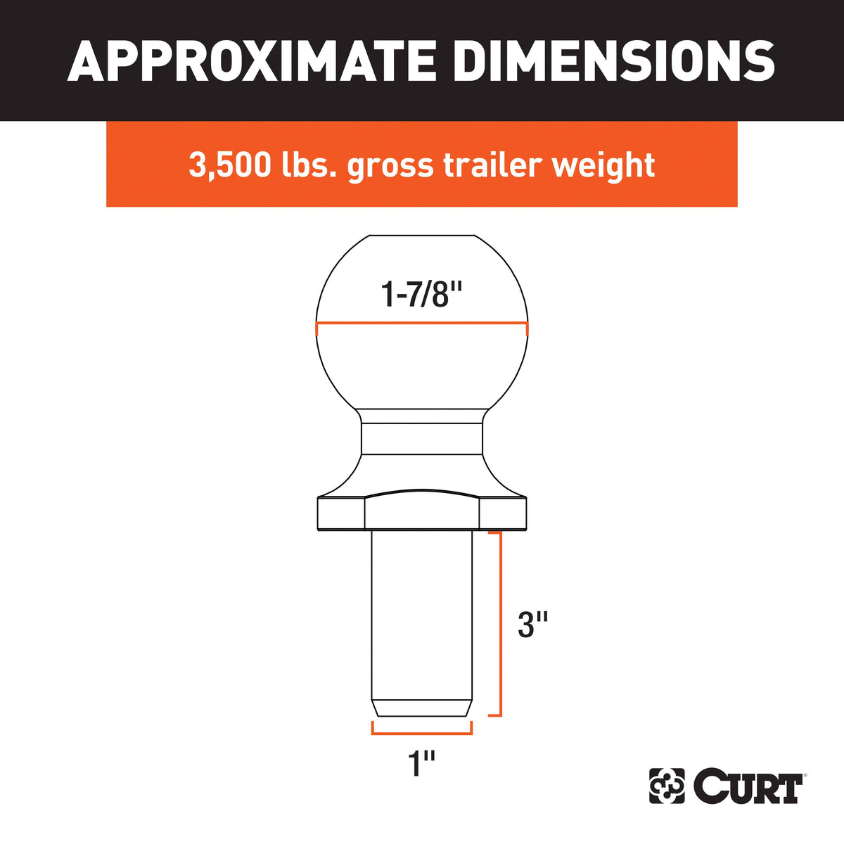 CURT 40017 Chrome Trailer Hitch Ball, 3,500 lbs, 1-7/8-Inch Diameter, 1 x 3-Inch Shank