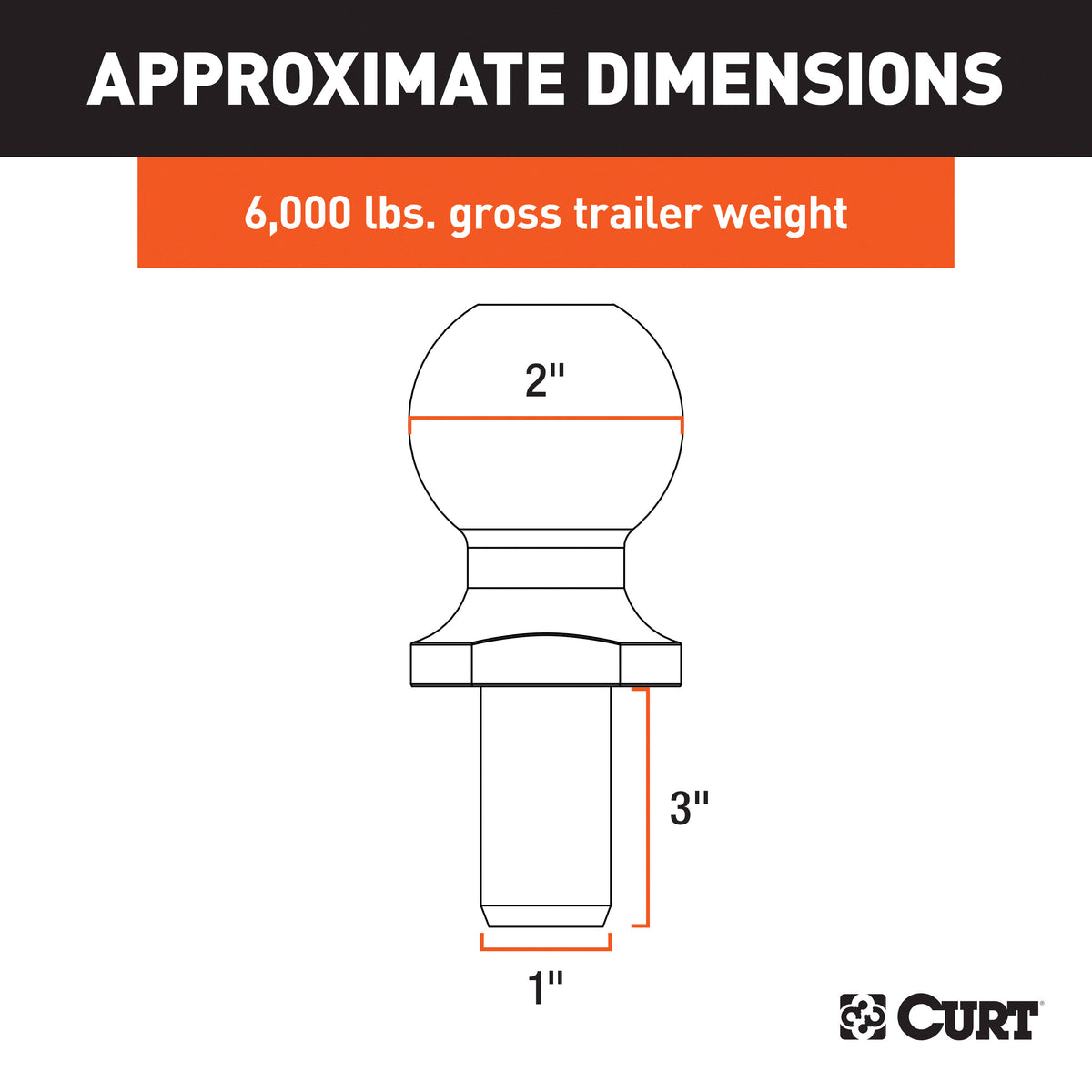 CURT 40020 Chrome Trailer Hitch Ball, 6,000 lbs, 2-Inch Diameter, 1 x 3-Inch Shank