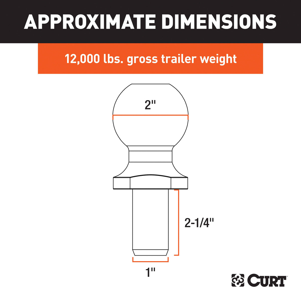 CURT 40038 Chrome Trailer Hitch Ball, 12,000 lbs, 2-Inch Diameter, 1 x 2-1/4-Inch Shank