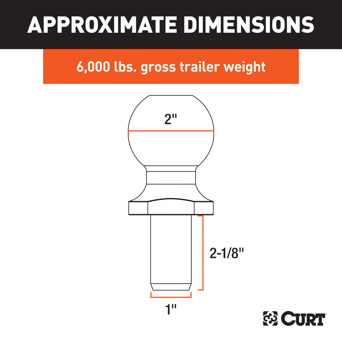 CURT 40066 Chrome Trailer Hitch Ball, 6,000 lbs, 2-Inch Diameter, 1 x 2-1/8-Inch Shank