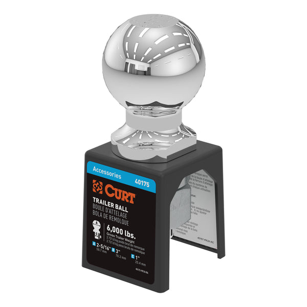 CURT 40175 Chrome Trailer Hitch Ball, 6,000 lbs, 2-5/16-Inch Diameter, 1 x 3-Inch Shank