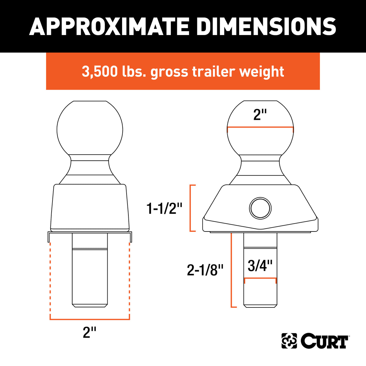 CURT 40246 RockerBall Cushion Hitch Trailer Ball 3,500 lbs, 2-Inch Diameter, 3/4-Inch Shank