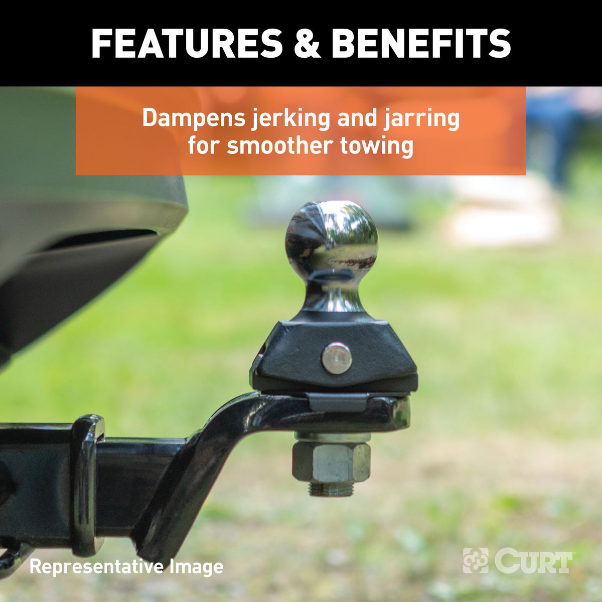 CURT 40246 RockerBall Cushion Hitch Trailer Ball 3,500 lbs, 2-Inch Diameter, 3/4-Inch Shank