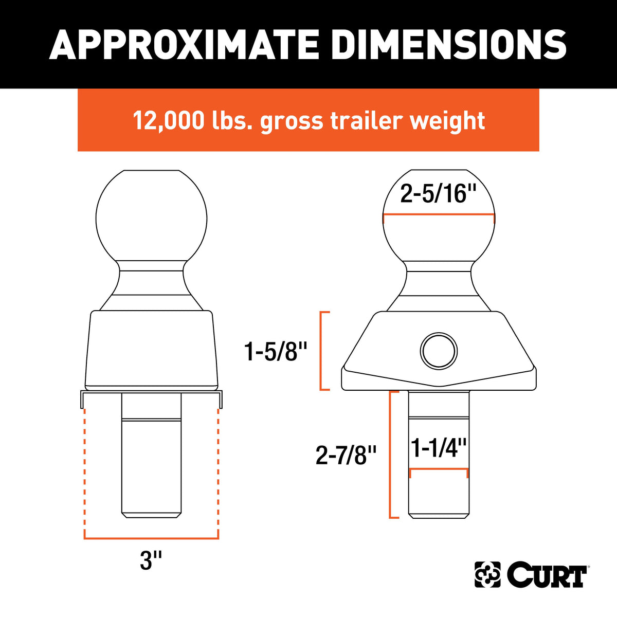 CURT 40249 RockerBall Cushion Hitch Trailer Ball 12,000 lbs, 2-5/16-Inch Diameter, 1-1/4-Inch Shank