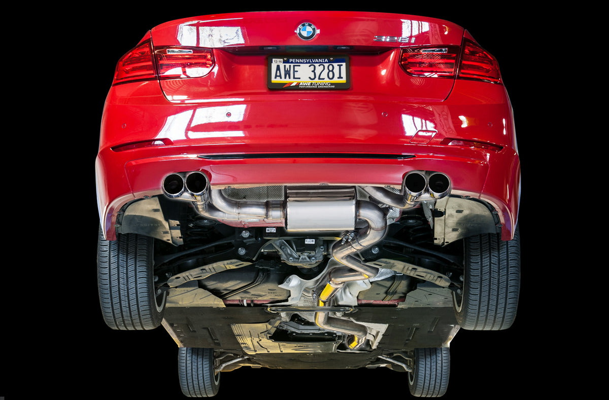 AWE Tuning BMW F3X N20/N26 328i/428i Touring Edition Exhaust Quad Outlet - 80mm Chrome Silver Tips - 3010-42042