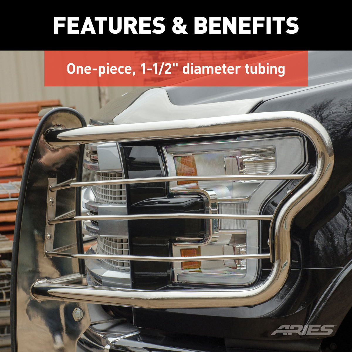 ARIES 4091-2 1-1/2-Inch Polished Stainless Steel Grille Guard, No-Drill, Select Chevrolet Silverado 1500