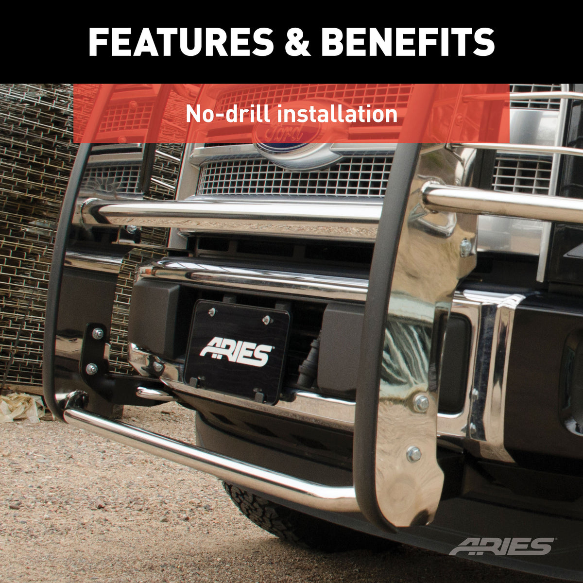 ARIES 4091-2 1-1/2-Inch Polished Stainless Steel Grille Guard, No-Drill, Select Chevrolet Silverado 1500