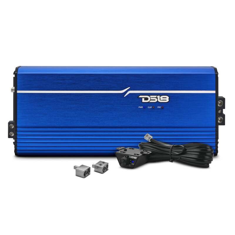 DS18 1-Channel Class D Full-Range Monoblock 8000 Watts RMS at1 ohm DPIV1/0 Terminals Included Blue - FRP-8K/BL - front view
