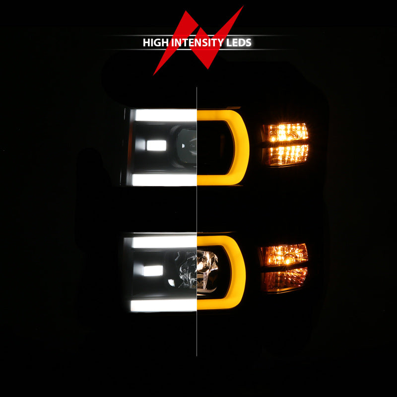 Anzo 14-15 Chevy Silverado 1500 Black Dual Switchback+Sequential LED Tube Sq. Projector Headlights - 111617