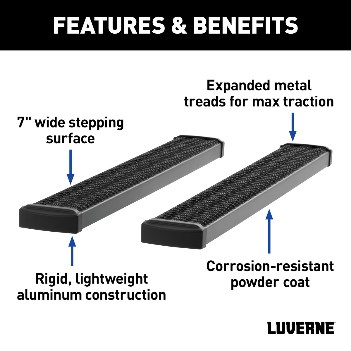 LUVERNE 415078-401734 Grip Step Black Aluminum 78-Inch Truck Running Boards, Select Ford F-250, F-350, F-450, F-550 Super Duty