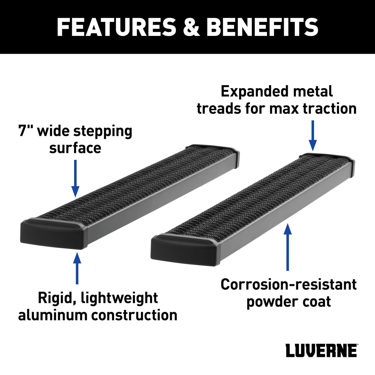 LUVERNE 415088-401734 Grip Step Black Aluminum 88-Inch Truck Running Boards, Select Ford F-250, F-350, F-450, F-550 Super Duty