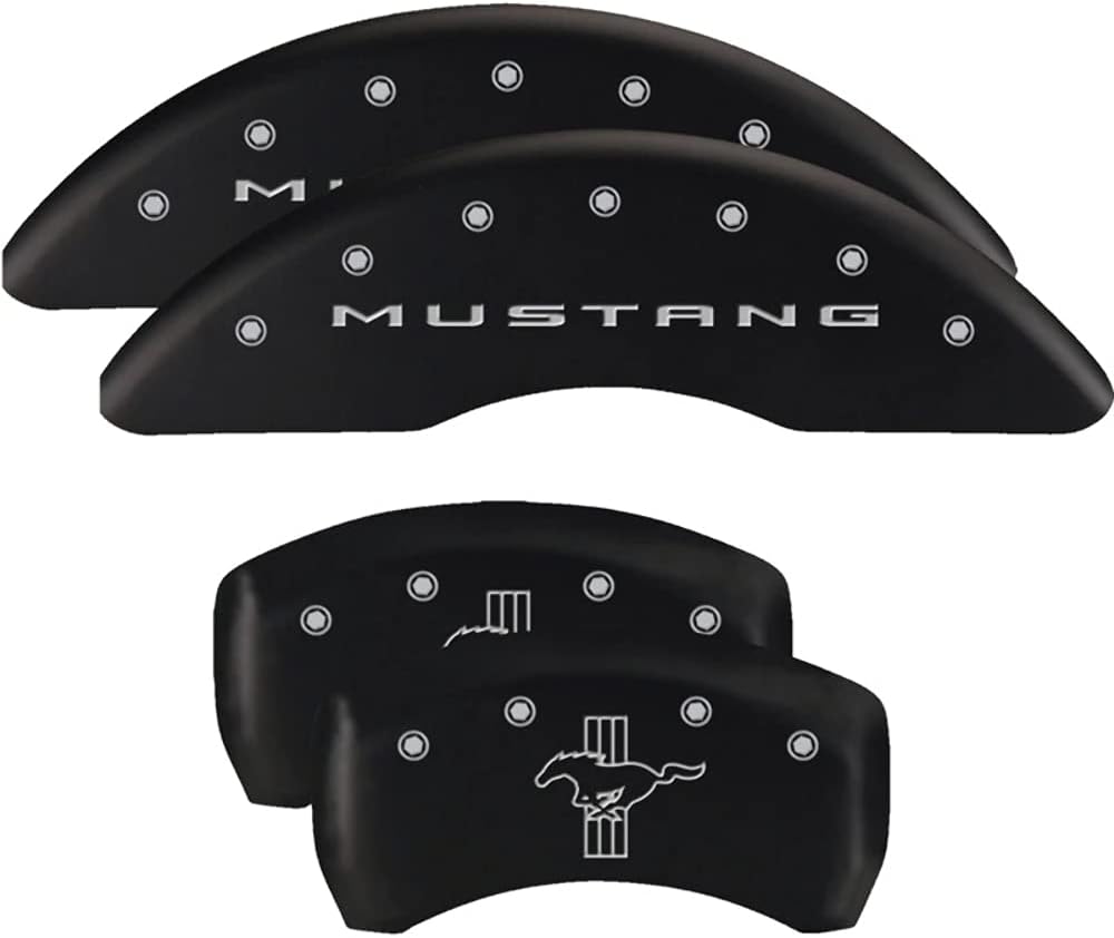 MGP 4 Caliper Covers Engraved Front 2015/Mustang Engraved Rear 2015/Bar &amp; Pony Black finish slvr ch - 10202SMB2BK
