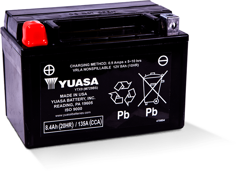 Yuasa YTX9 Maintenance Free AGM 12 Volt Battery - YUAM729BSTWN