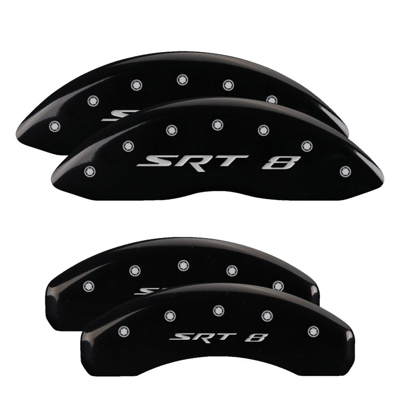 MGP 4 Caliper Covers Engraved Front &amp; Rear SRT8 Black finish silver ch - 42002SSR8BK