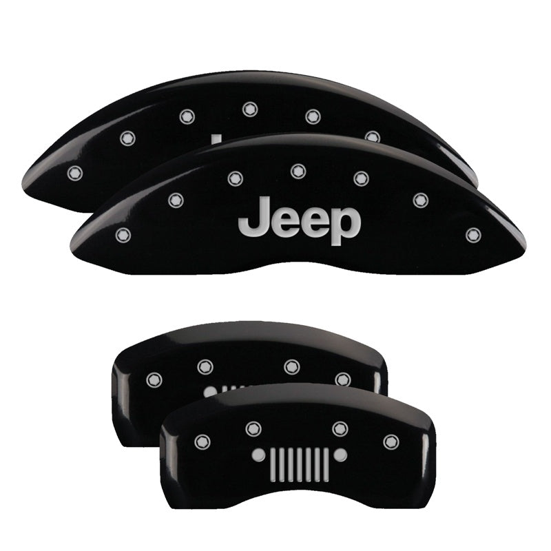 MGP 4 Caliper Covers Engraved Front JEEP Engraved Rear JEEP Grill logo Black finish silver ch - 42003SJPLBK