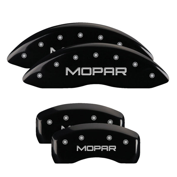 MGP 4 Caliper Covers Engraved Front &amp; Rear MOPAR Black finish silver ch - 42003SMOPBK