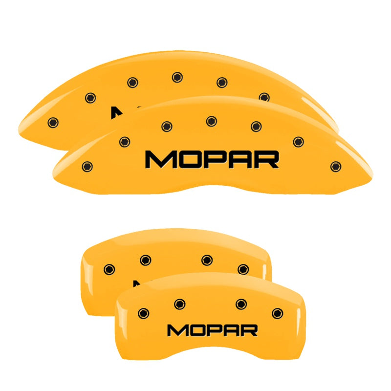 MGP 4 Caliper Covers Engraved Front &amp; Rear MOPAR Yellow finish black ch - 42003SMOPYL