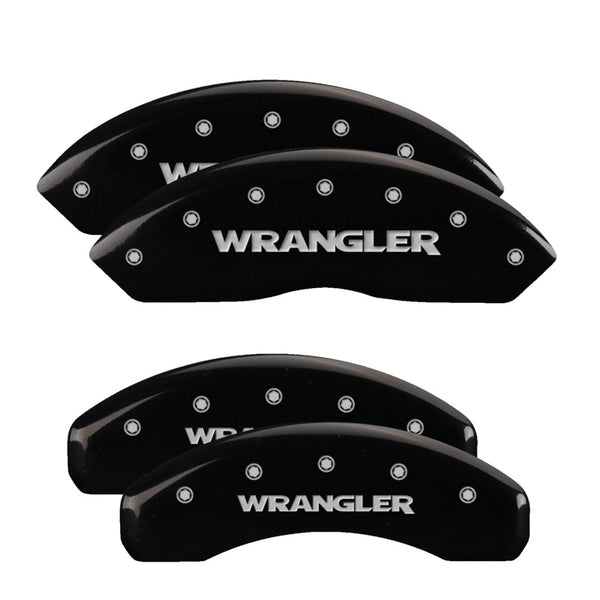 MGP 4 Caliper Covers Engraved Front &amp; Rear WRANGLER Black finish silver ch - 42007SWRGBK