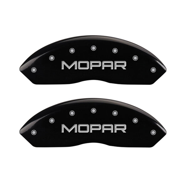 MGP Front set 2 Caliper Covers Engraved Front MOPAR Black finish silver ch - 42009FMOPBK