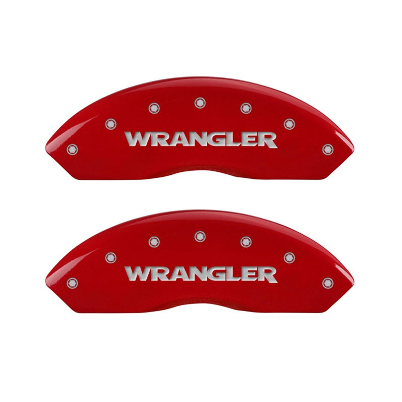 MGP Front set 2 Caliper Covers Engraved Front WRANGLER Red finish silver ch - 42009FWRGRD
