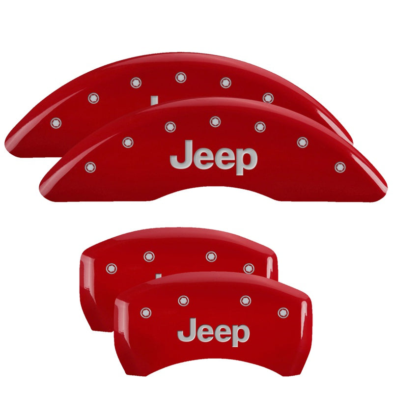 MGP 4 Caliper Covers Engraved Front &amp; Rear JEEP Red finish silver ch - 42012SJEPRD