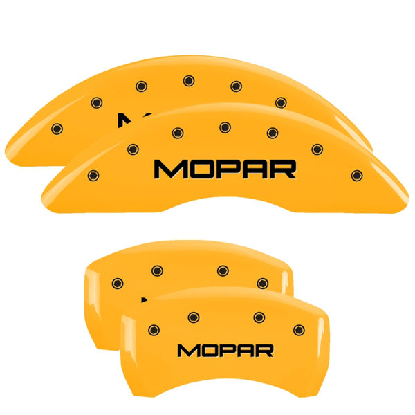 MGP 4 Caliper Covers Engraved Front &amp; Rear MOPAR Yellow finish black ch - 42012SMOPYL