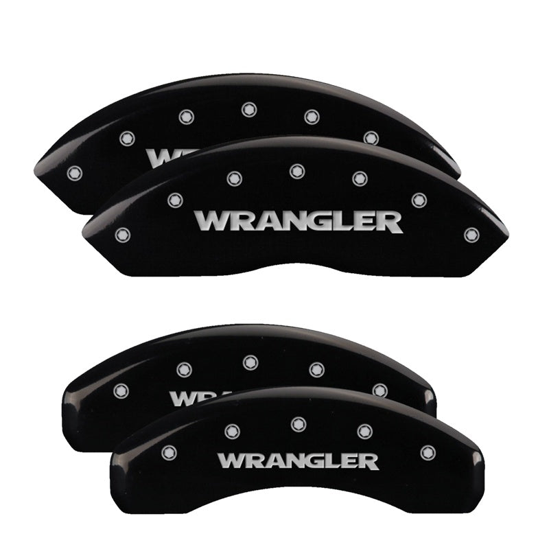 MGP 4 Caliper Covers Engraved Front &amp; Rear WRANGLER Black finish silver ch - 42014SWRGBK