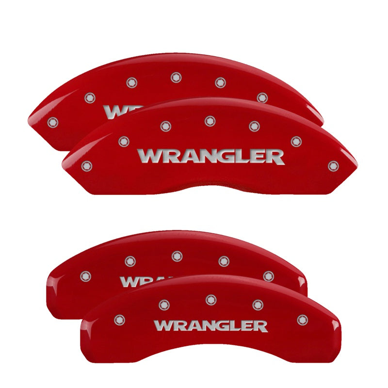 MGP 4 Caliper Covers Engraved Front &amp; Rear WRANGLER Red finish silver ch - 42014SWRGRD