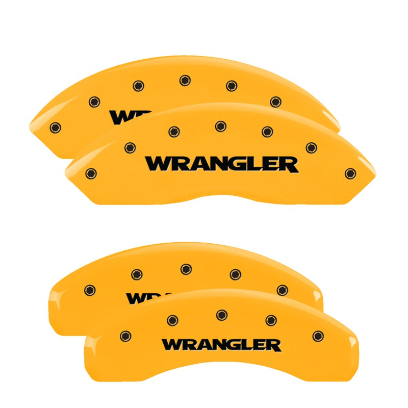 MGP 4 Caliper Covers Engraved Front &amp; Rear Wrangler Yellow Finish Black Char 2003 Jeep Wrangler - 42014SWRGYL
