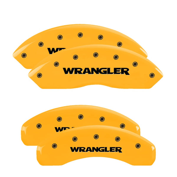 MGP 4 Caliper Covers Engraved Front &amp; Rear Wrangler Yellow Finish Black Char 2003 Jeep Wrangler - 42014SWRGYL