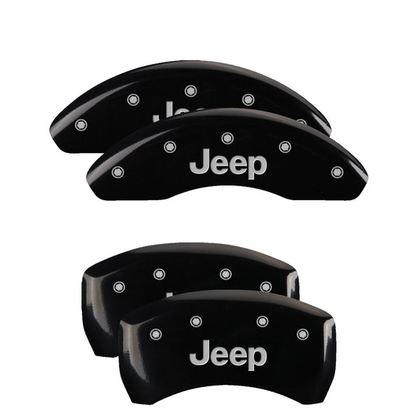 MGP 4 Caliper Covers Engraved Front &amp; Rear JEEP Black finish silver ch - 42016SJEPBK