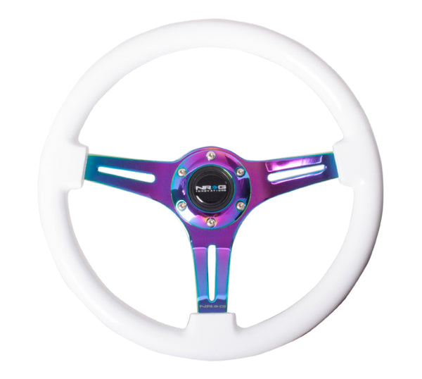 NRG Classic Wood Grain Steering Wheel (350mm) White Paint Grip w/Neochrome 3-Spoke Center - ST-015MC-WT - front view
