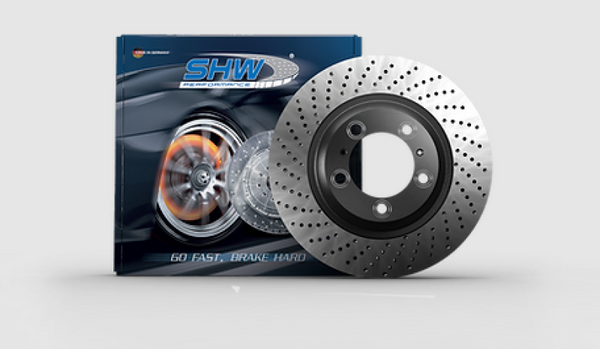SHW 20-21 Porsche Carrera 3.0L Right Front Cross-Drilled Monobloc Brake Rotor (992615302) - PFR39984 for 2020-2021 Porsche 91