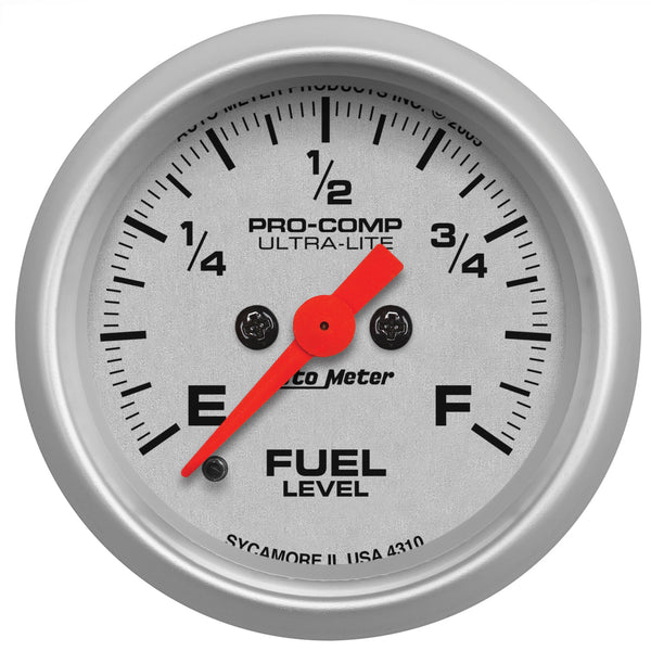 Autometer Ultra-Lite 52mm 0-280 ohm Adj Full Sweep Electronic Fuel Level Programmable Empty-Full  Ga - 4310