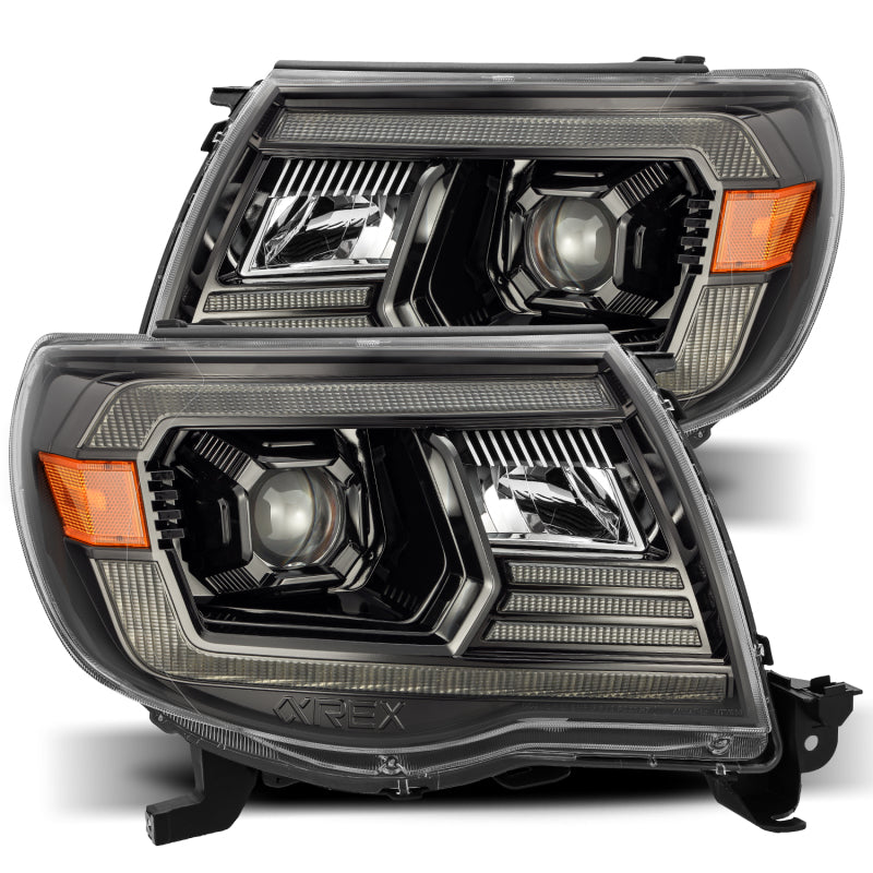 Clearance - AlphaRex 05-11 Toyota Tacoma LUXX LED Projector Headlights Plank Style Alpha Black w/Activ Light/DRL