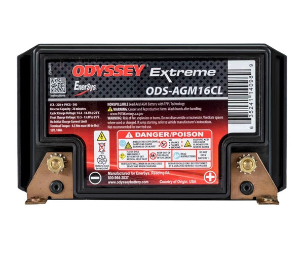 Odyssey Battery Powersport Extreme AGM Battery (PC625) - ODS-AGM16CL for 1994-2017 Yamaha SJ700 Super Jet - front view